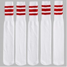 23 inch White with three red stripes tube knee high socks